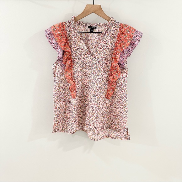 Ann Taylor Floral Flutter Sleeve Blouse Purple Size XS - Picture 4 of 8